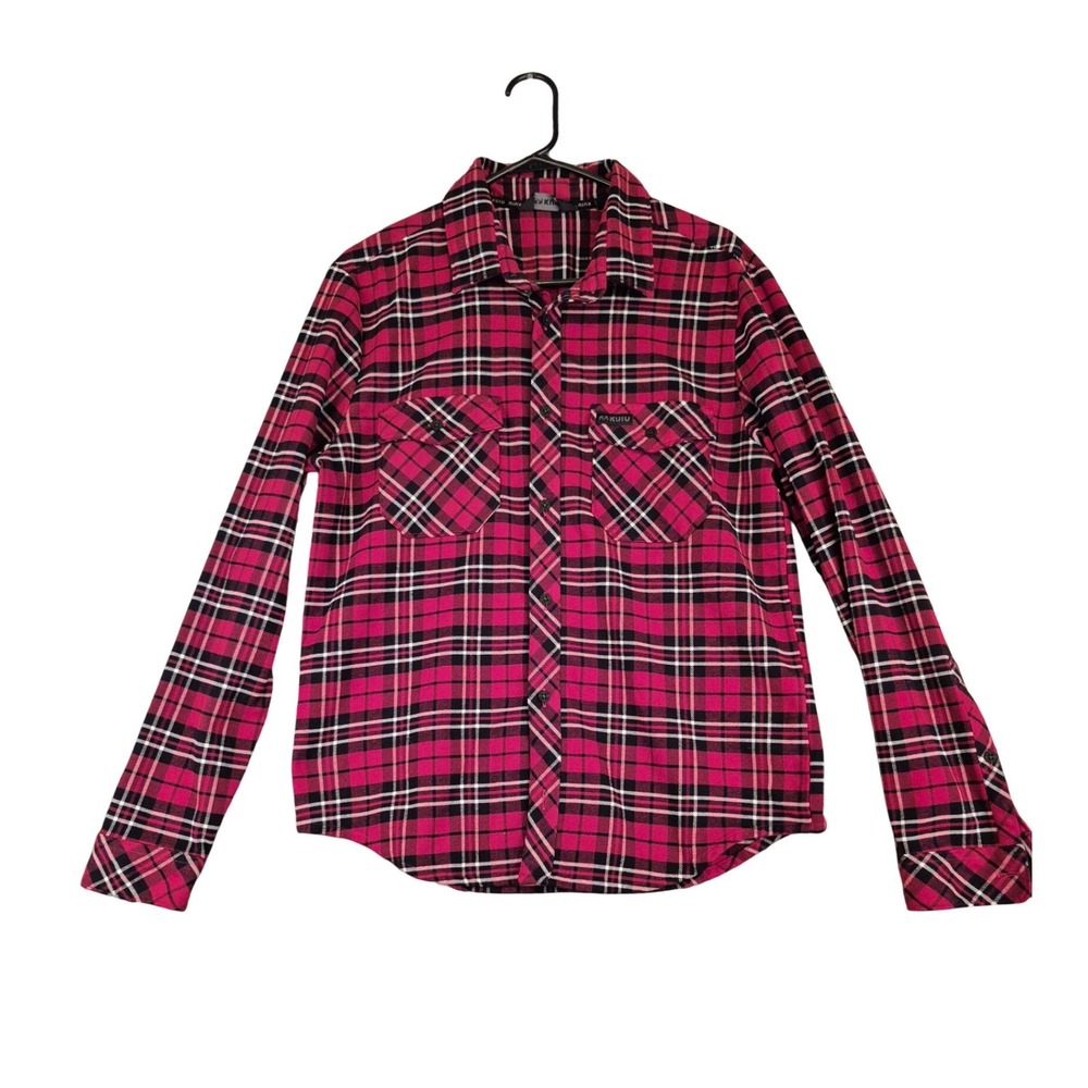 Kuiu‎ Mens Long Sleeve Plaid Button Down Shirt Red Black Flannel Medium